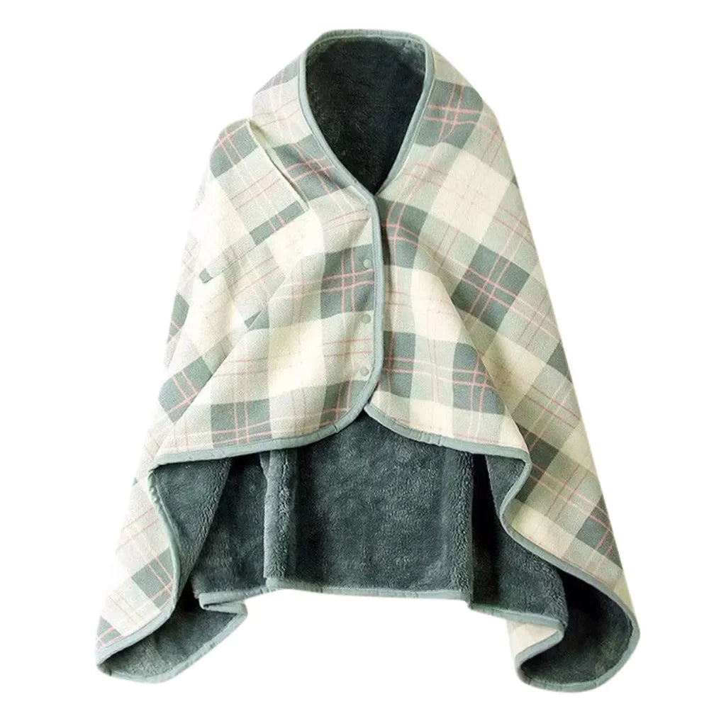 Portable Fleece Blanket Poncho & Scarf Set | Soft, Warm, Stylish Checkered Design
