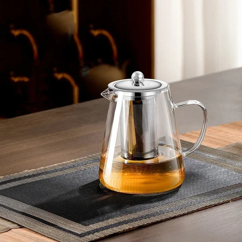 Heat-Resistant Glass Teapot 450ml-950ml with Stainless Steel Infuser for Kung Fu Tea, Puer and Oolong