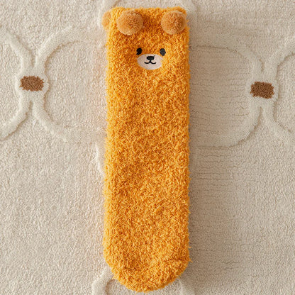 Warm Fuzzy Socks for Women | Soft & Plush | 3D Bear Print | Japanese-Korean Style