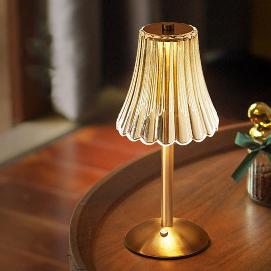 Decorative Glass Table Lamp with Sparkling Shade and Golden Crystal Finish