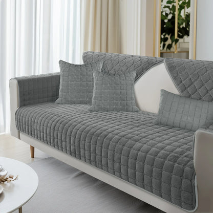Plush Sofa Cover with Quilted Design – Non-Slip, Washable Protector for Couch & Sectional