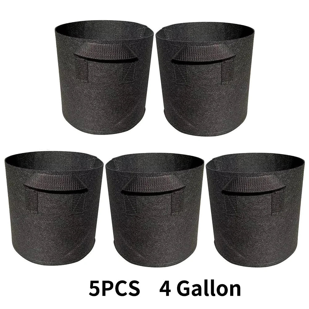 Breathable Plant Bags Set with Handles | Root Aeration | 5-Pack Pots | 11–114 L