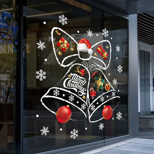 Christmas Window Stickers with Festive Bell Design – Reusable PVC Decor