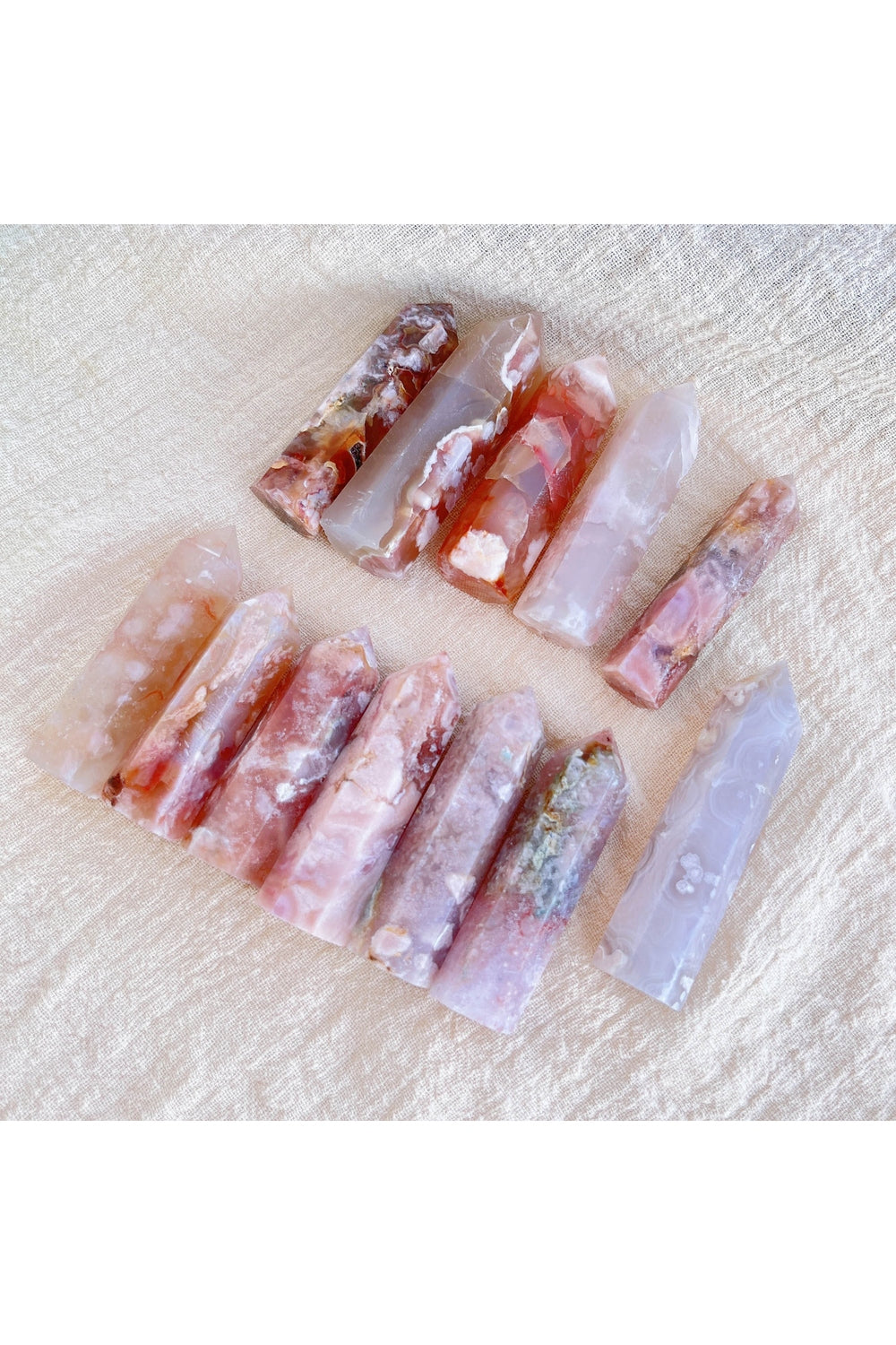 Peach Blossom Crystal Obelisk Display Tower