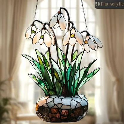 Acrylic Flower Pot Sun Catcher Pendant | 20 cm | 2D Color Print | Window Decoration