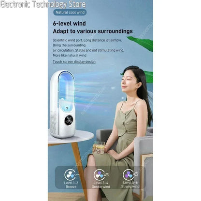 Bladeless Fan with Humidifier - 6 Speed Settings, USB Powered & Quiet