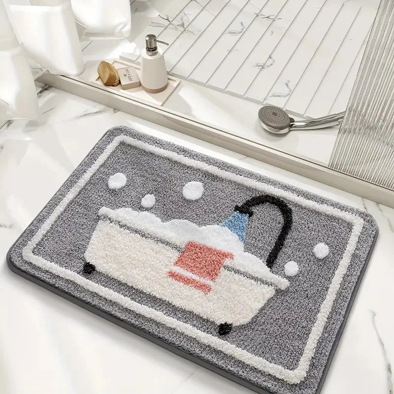 Soft, Water-Absorbent Rectangular Bath Mat with Non-Slip TPR Backing – 2.5 cm Thick, Machine Washable
