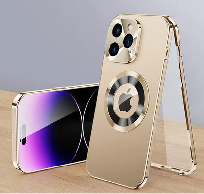 Magnetic 360° Full-Screen Lens Case for iPhone 15 14 13 - Aluminum