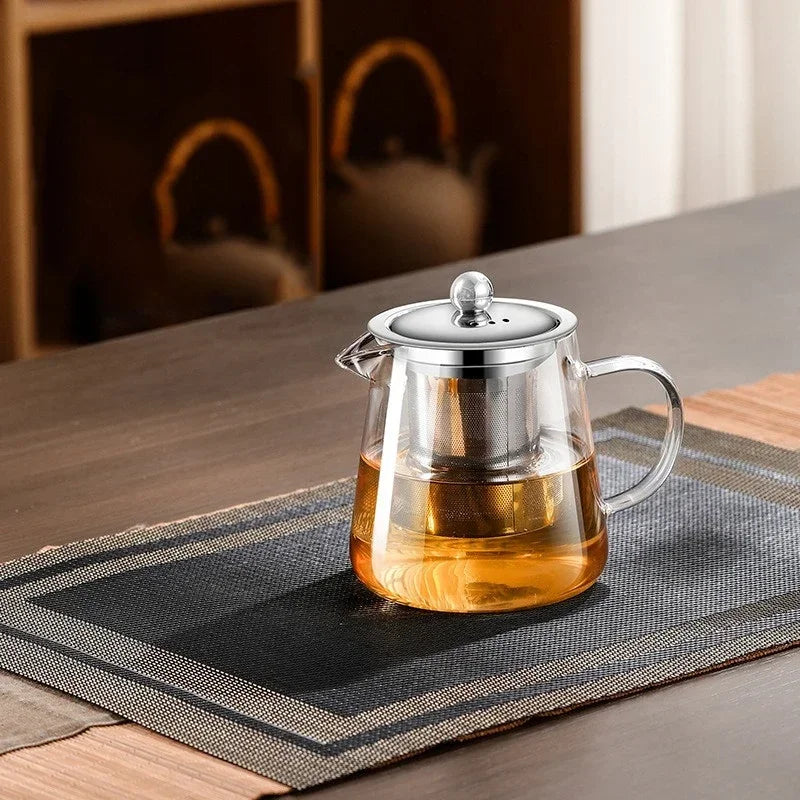 Heat-Resistant Glass Teapot 450ml-950ml with Stainless Steel Infuser for Kung Fu Tea, Puer and Oolong