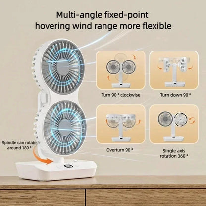 Portable Night Lamp with Adjustable Double-Head Table Fan