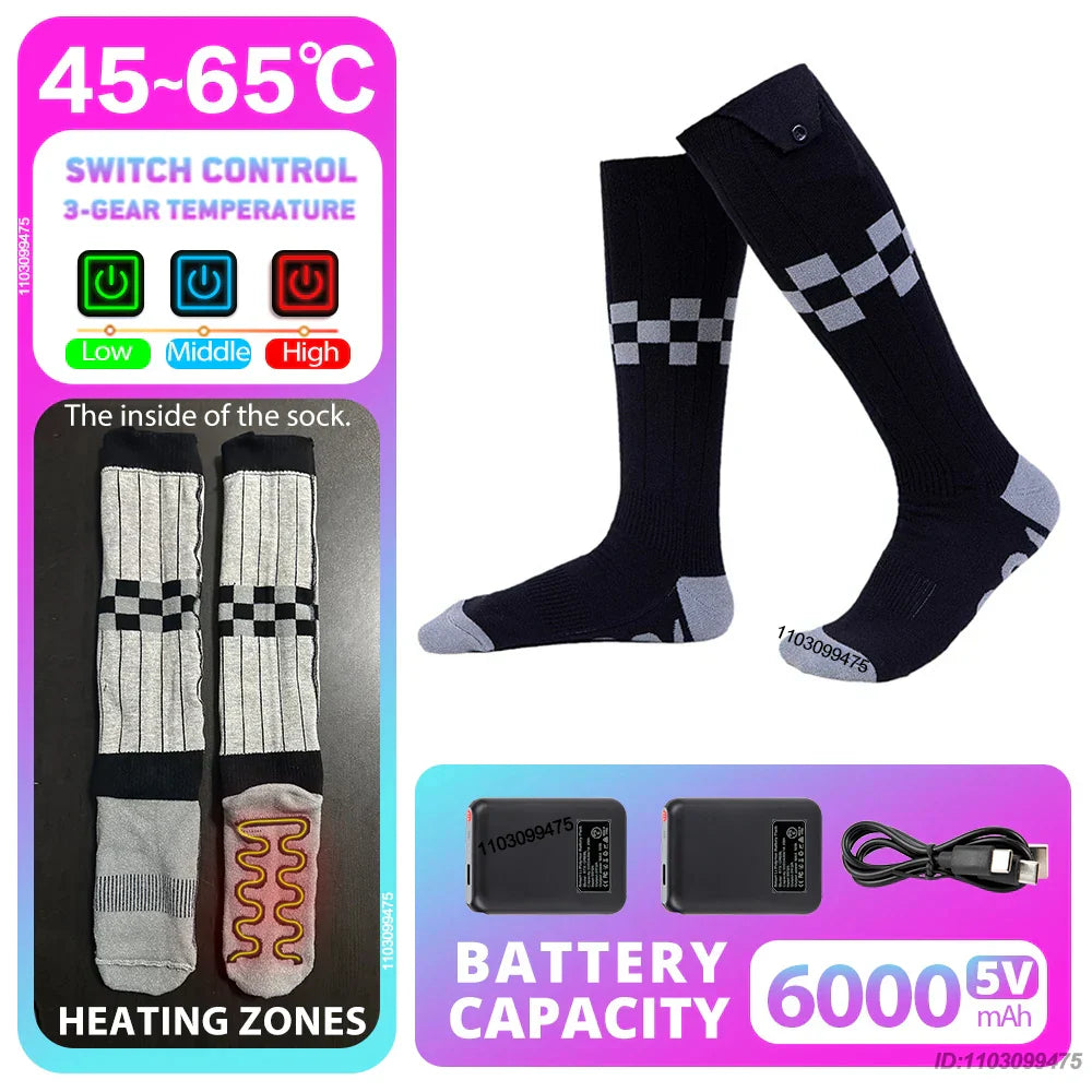 Heated Socks with Rechargeable 6000 mAh Battery | Up to 10 Hours Warmth | Unisex Thermal Socks for Outdoor, Skiing & Winter Use
