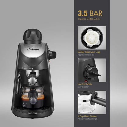 Espresso Maker with 3.5 Bar Pressure, Milk Frother & 4-Cup Capacity