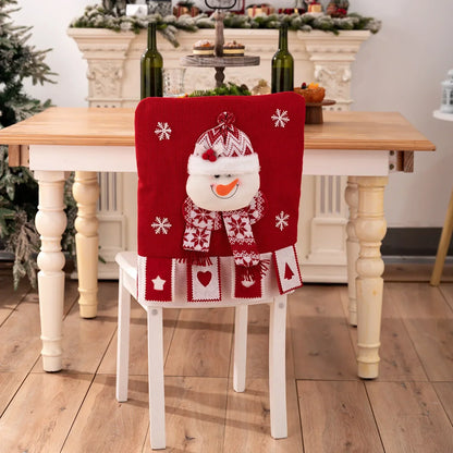 Christmas Chair Cover with Plush Santa Design – Festive Dining Room Decor