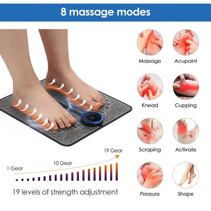 Rechargeable Foot Massage Mat with EMS & TENS – 6 Modes, 9 Intensities