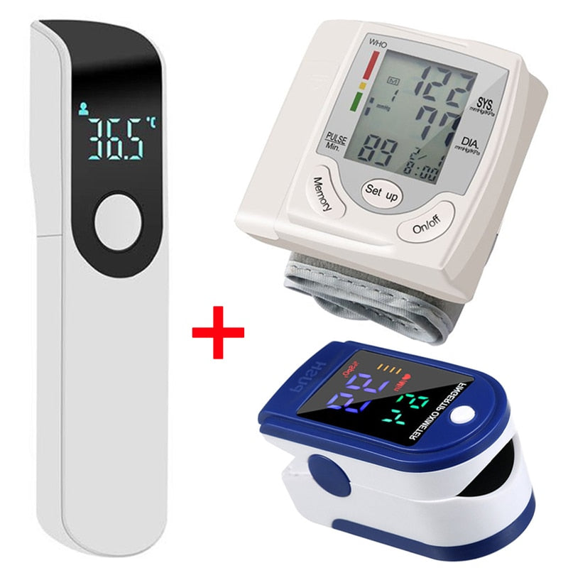 Digital Health Monitor Set: Blood Pressure Gauge, Oxygen Level Meter, Infrared Thermometer