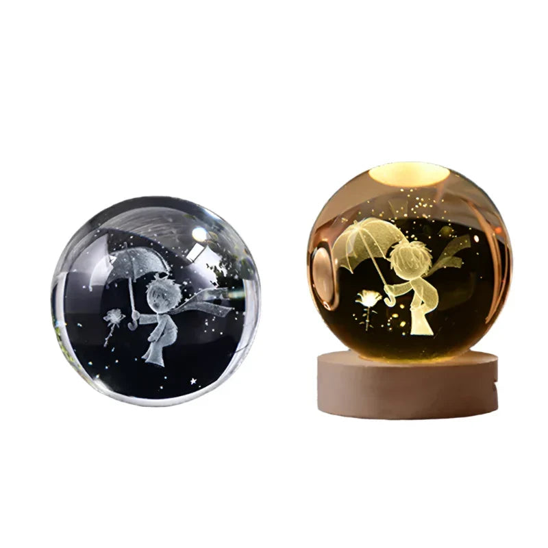LED Starry Sky Projector with Wooden Base - 3D Crystal Night Light for Bedroom and Gifts
