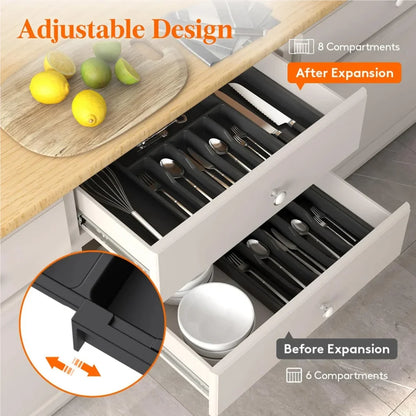 Plastic Storage Tray with 8 Compartments for Kitchen Drawer Organization