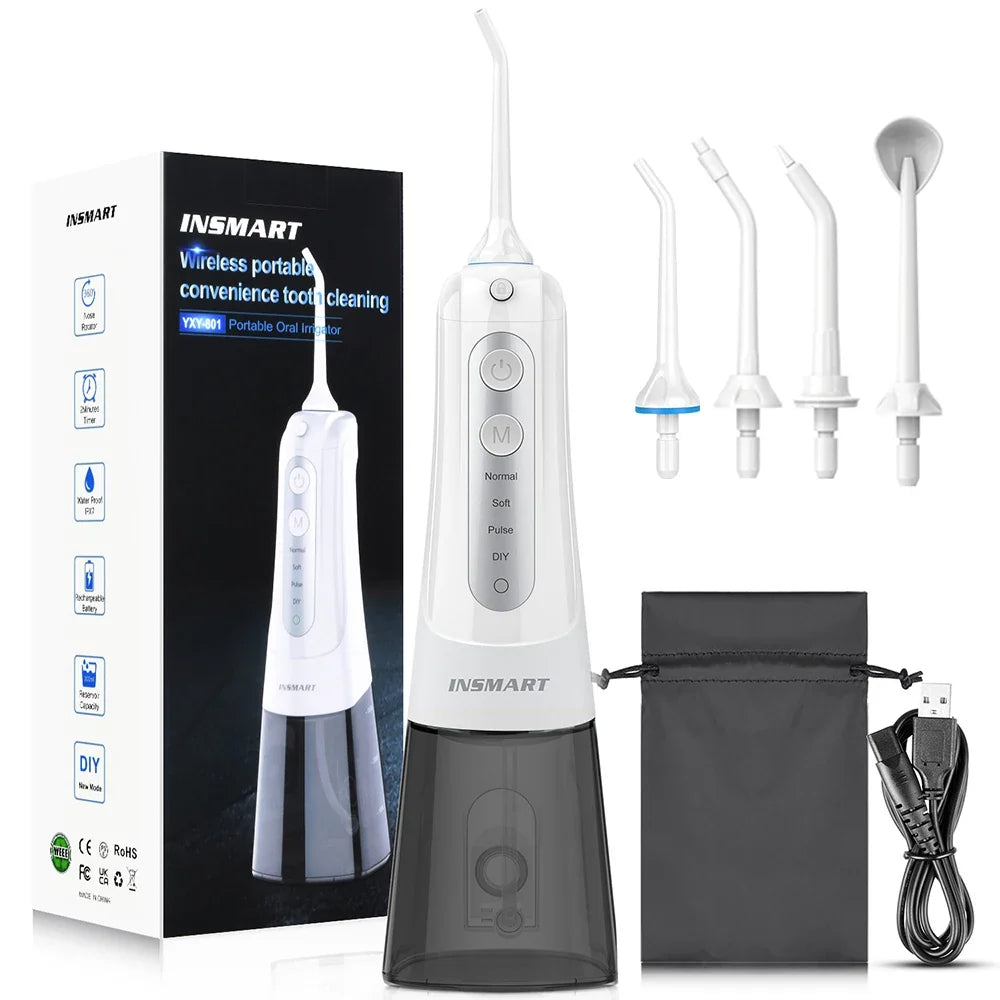Water Flosser with 300ml Reservoir - USB-C Rechargeable, 4 Settings, IPX7 Waterproof