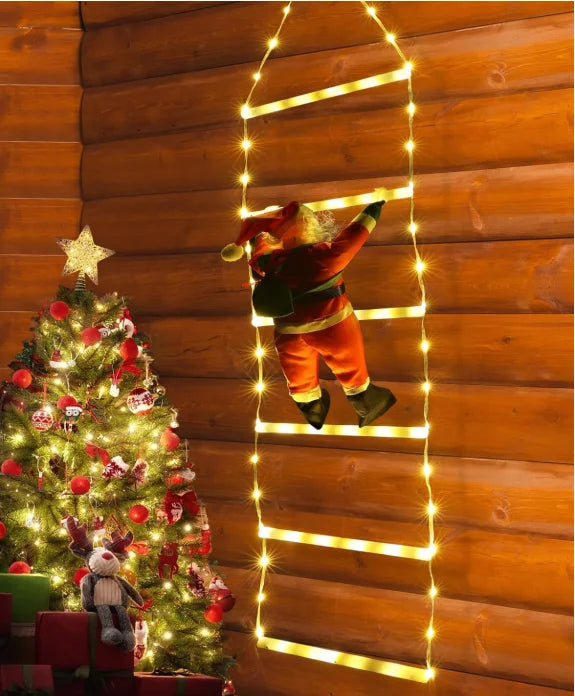 LED Christmas Decoration - Santa Climbing Ladder - 1.5m / 3m - 8 Light Effects - USB