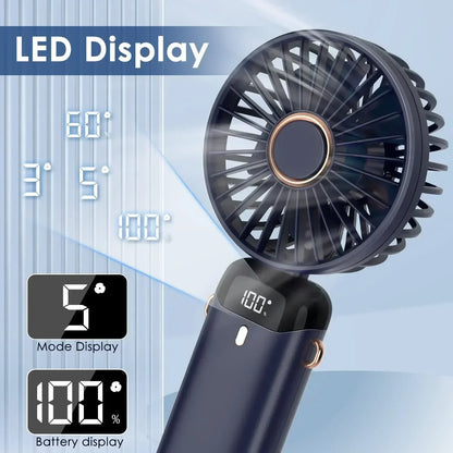 Portable Mini Fan 5000mAh – Wireless USB Rechargeable with Digital Screen and Phone Holder, 5-Speed Neck Hanging Design