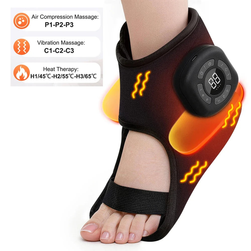 Rechargeable Foot and Ankle Wrap – Air Compression Massager with Heat, 3 Modes, 5 Intensities & Vibration Option