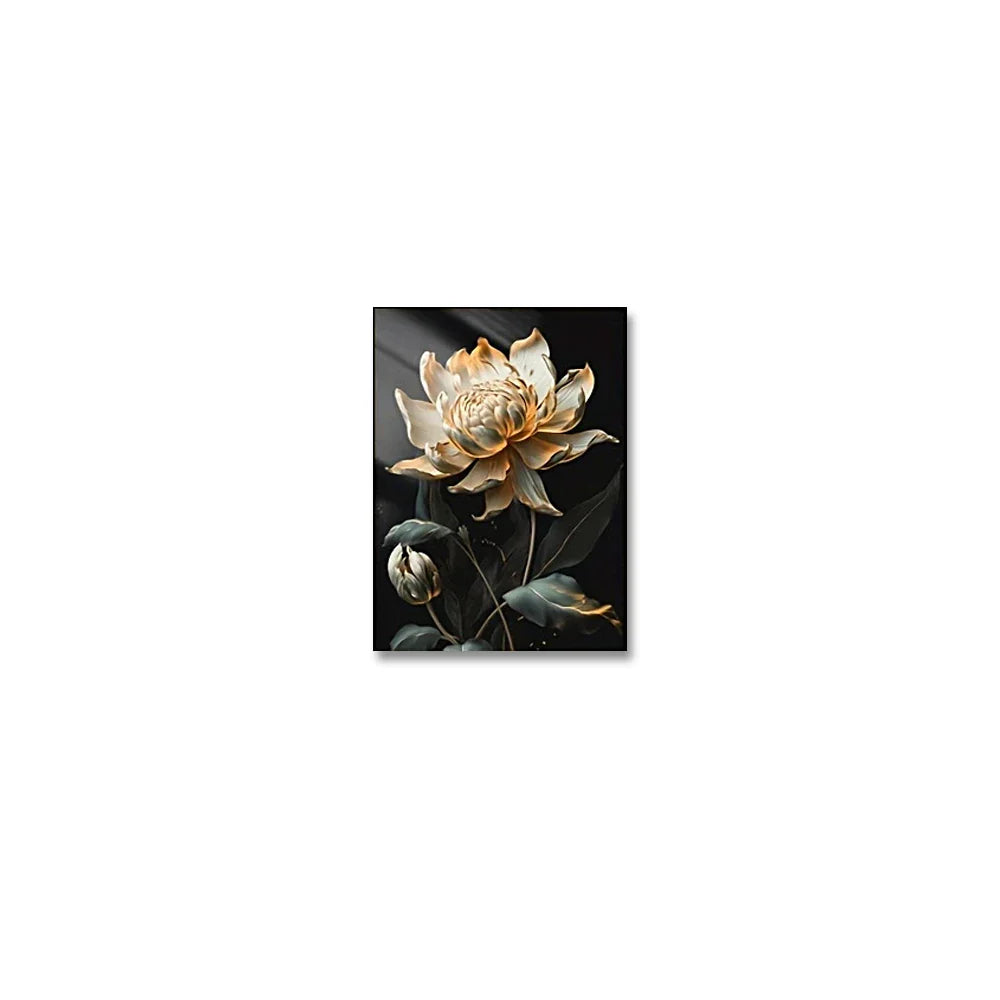Modern Botanical Canvas Prints - Black and Gold Floral Wall Art for Home Decor