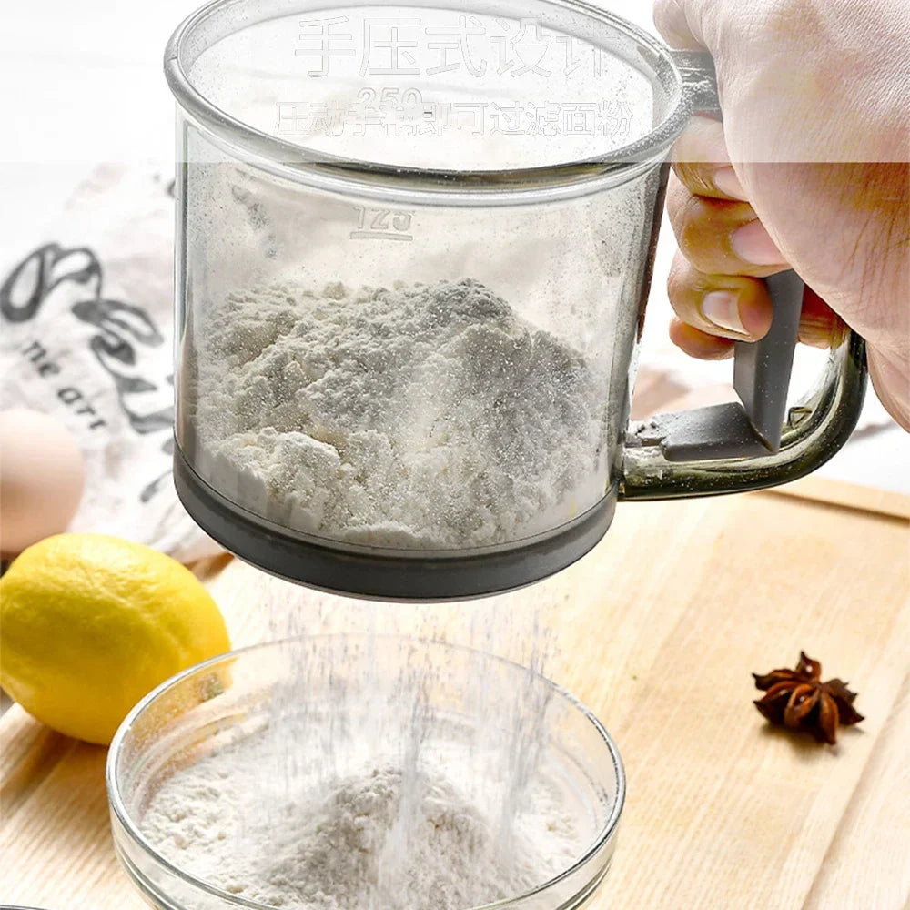 Flour Sifter with One-Hand Operation | Fine Mesh | BPA-Free | 250ml for Flour & Powdered Sugar