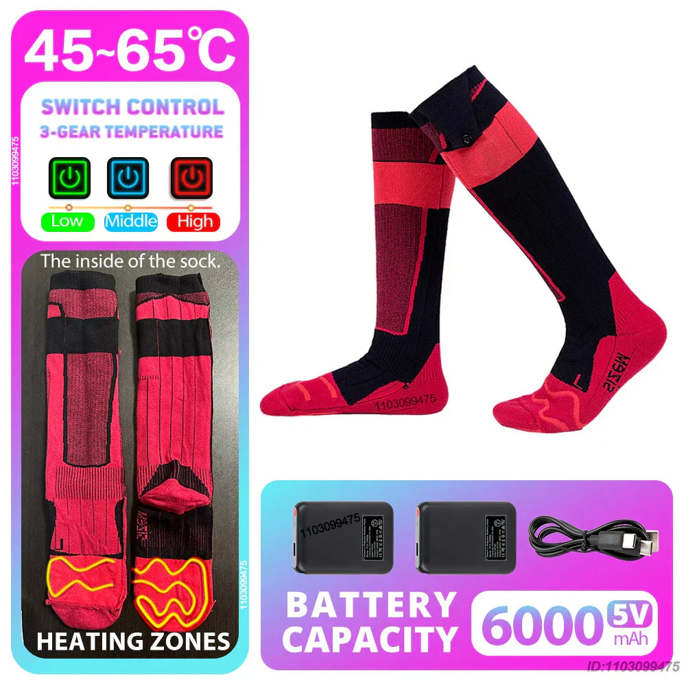 Heated Socks with Rechargeable 6000 mAh Battery | Up to 10 Hours Warmth | Unisex Thermal Socks for Outdoor, Skiing & Winter Use