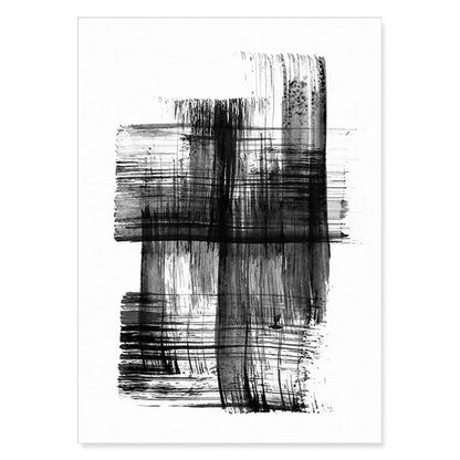 Minimalist Abstract Ink Brush Stroke Canvas Prints in Black and White for Home and Office Decor
