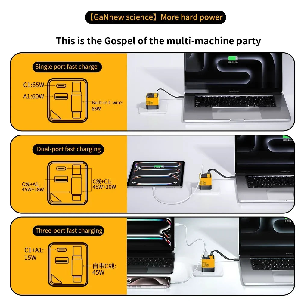Compact USB-C Charger with Built-in Type-C Cable