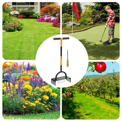 Manual Lawn Aerator with Carbon Steel | 16 Spikes & 8 Hollow Tines | For Healthy Grass and Garden