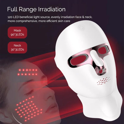 Wireless LED Facial Mask with Neck Light Therapy – 7 Colors, 120 LEDs for Acne and Wrinkle Treatment