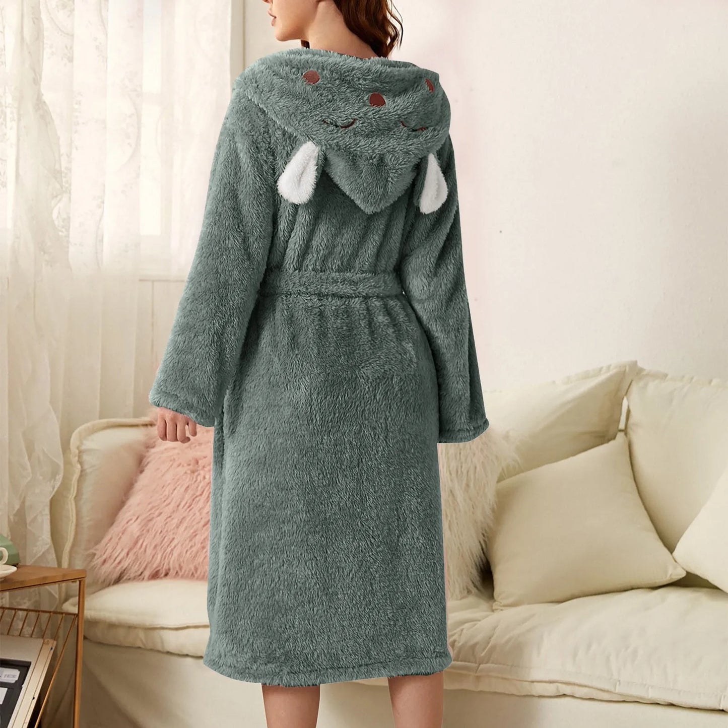 Hooded Fleece Bathrobe with Bunny Ears | Soft, Warm & Easy Care for Cozy Moments at Home