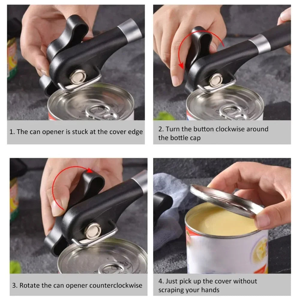 Side-Cutting Can Opener - Safe, Rust-Free & Ergonomic for Kitchen & Outdoor