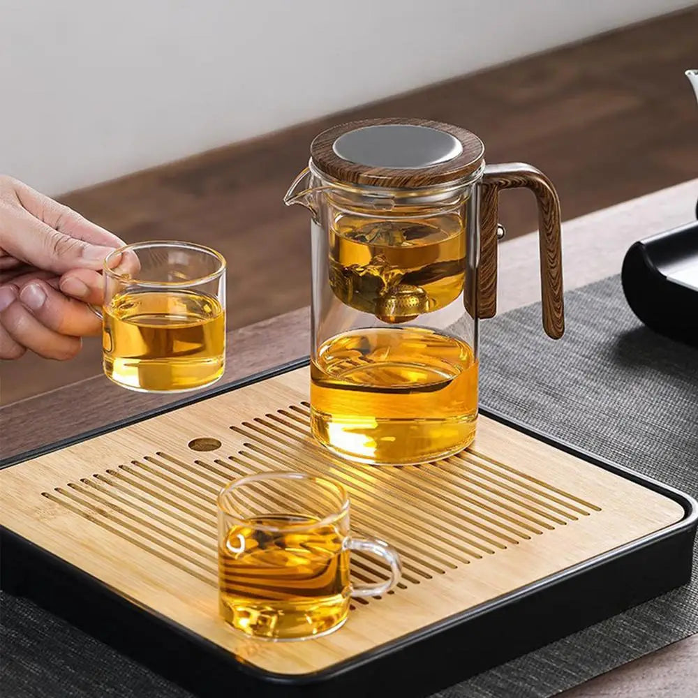 Chic Brew - Stylish Glass Teapot with Wooden Handle & Strainer