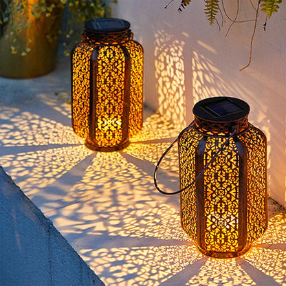 Moroccan-Style Solar Lantern with Iron Lattice for Garden Decor
