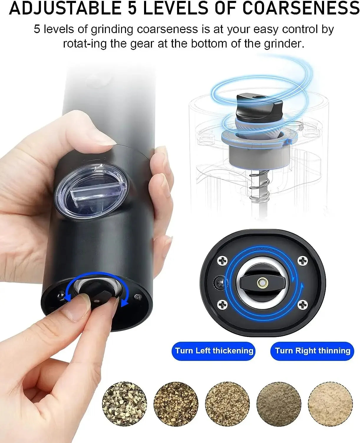Set of 2 Electric Salt and Pepper Grinders with Adjustable Coarseness