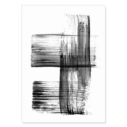 Minimalist Abstract Ink Brush Stroke Canvas Prints in Black and White for Home and Office Decor