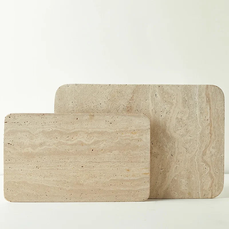 Beige Travertine Serving Plate – Natural Marble Decorative Tray