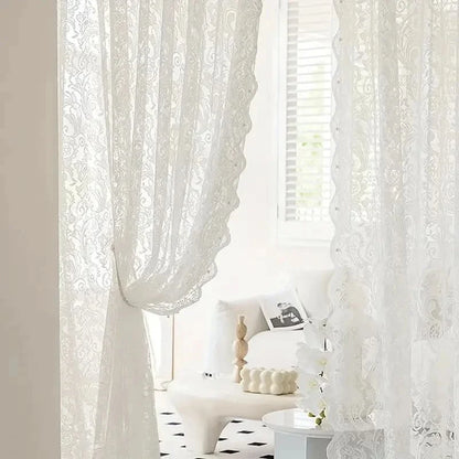 Elegant Beaded Phoenix Tail Lace Curtain in French Country Style