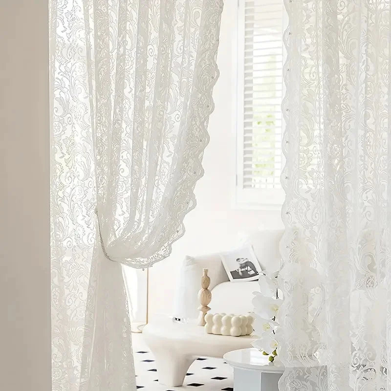 Elegant Lace Drapery with Decorative Beaded Edge