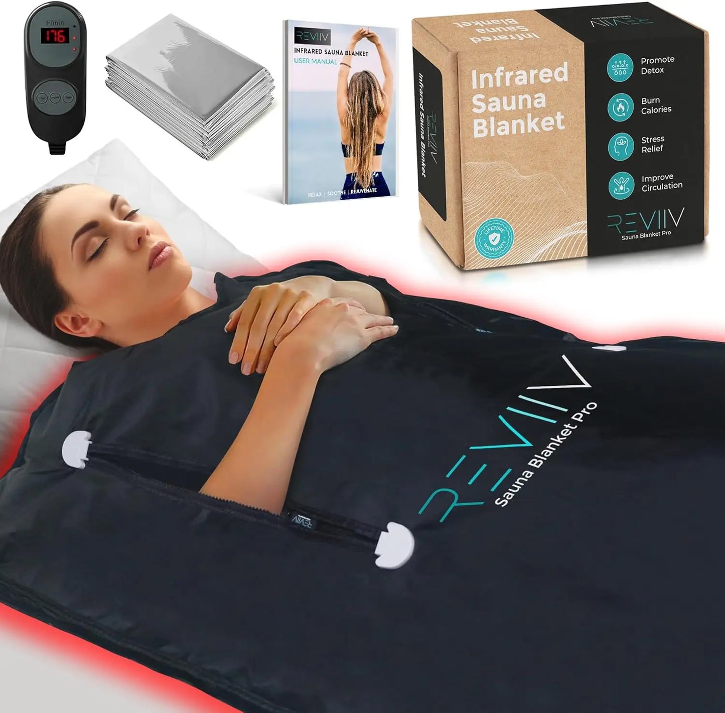 Portable Far Infrared Sauna Blanket with 6 Heat Settings, Arm Zippers & Auto Shut-Off
