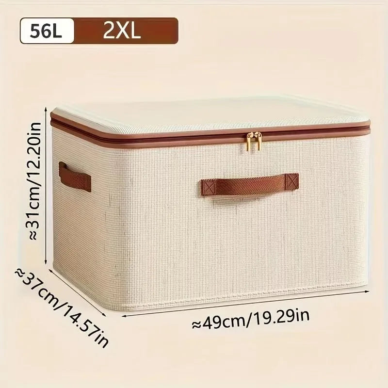 XXL Storage Container - Durable Fabric Bin with Lid & Zipper - Foldable Cotton-Linen Box for Clothes, Blankets & Toys
