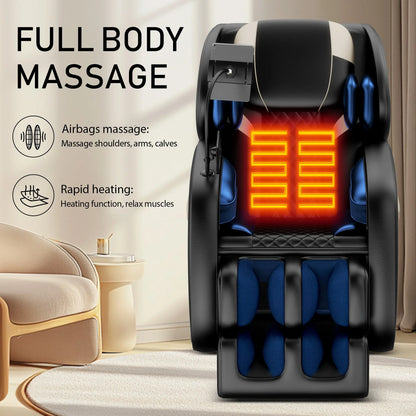 Full Body Massage Chair with Zero Gravity, 6 Rollers, 24 Airbags, Heating for Waist and Legs, Foot Rollers, Bluetooth and Touchscreen