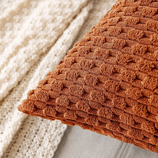 Boho Striped Corduroy Cushion Cover – Decorative Pillowcase for Sofa or Bed