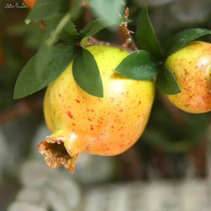 Set of 6 Faux Pomegranate Fruit Stems with Foliage