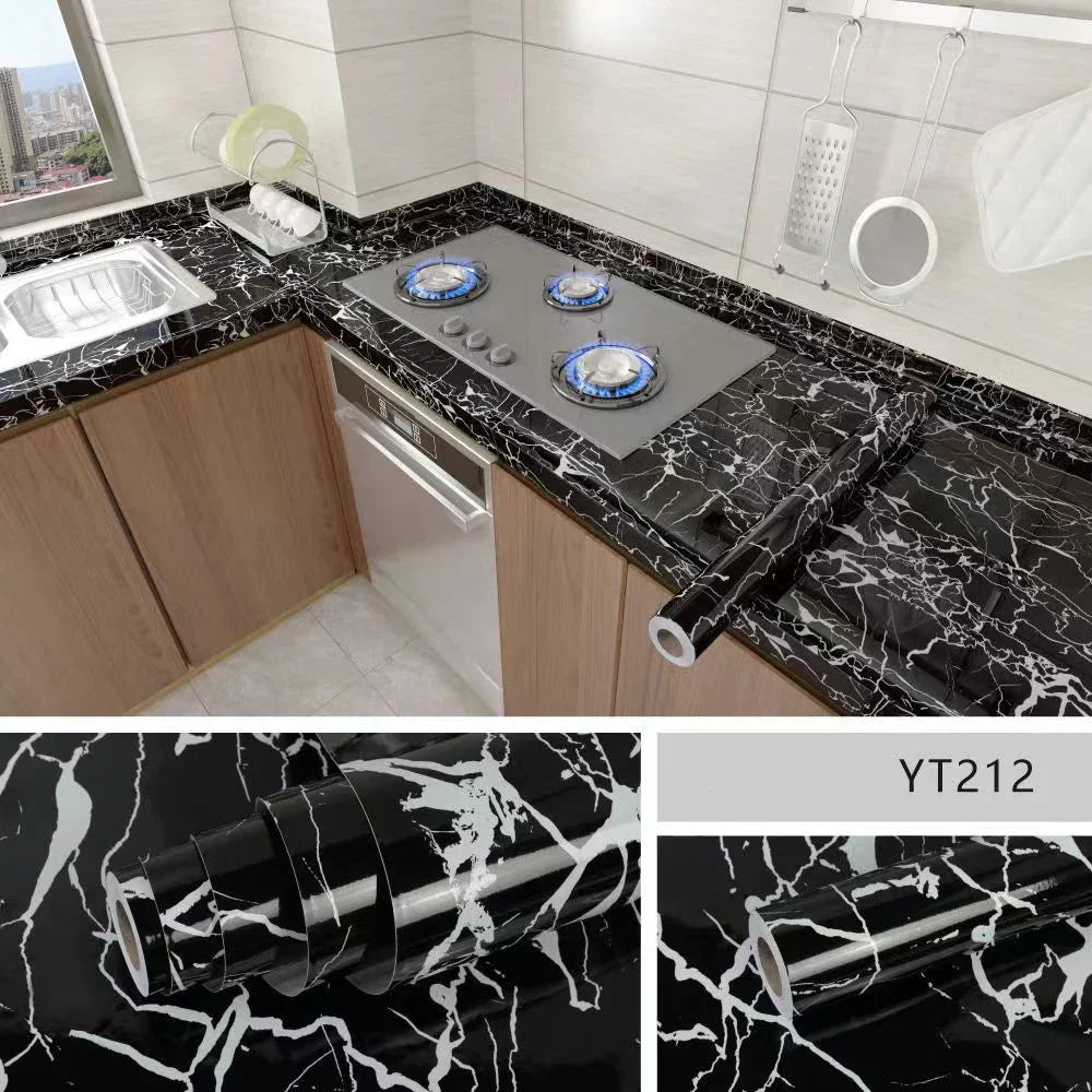 Self-Adhesive Waterproof Wallpaper - Marble Oil-Proof Film for Kitchen Renovation