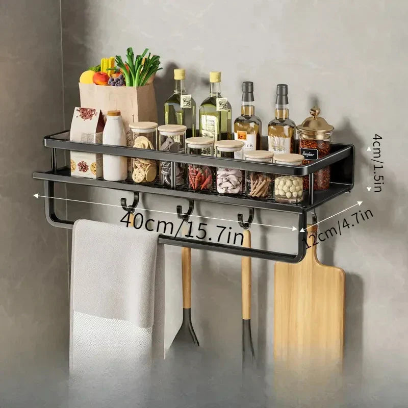 Wall-Mounted Aluminum Kitchen Rack – Stylish and Space-Saving Organizer