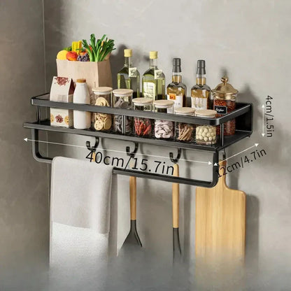 Wall-Mounted Aluminum Kitchen Rack – Stylish and Space-Saving Organizer