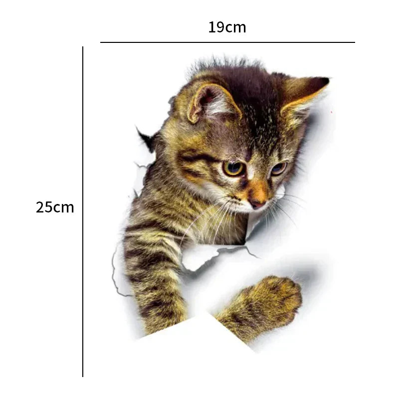 Whimsical Cat Illusion Toilet Lid Sticker
